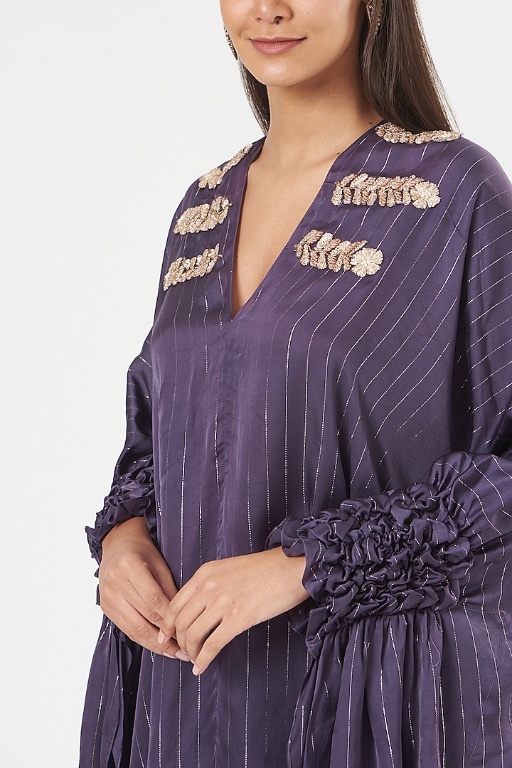Purple Satin Smocked Tunic by Shruti Ranka at Pernia's Pop Up Shop
