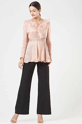 Blush Pink Satin Ruffled Tunic by Shruti Ranka