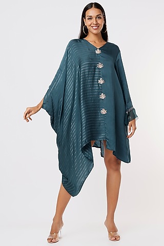 Teal Satin Tunic by Shruti Ranka