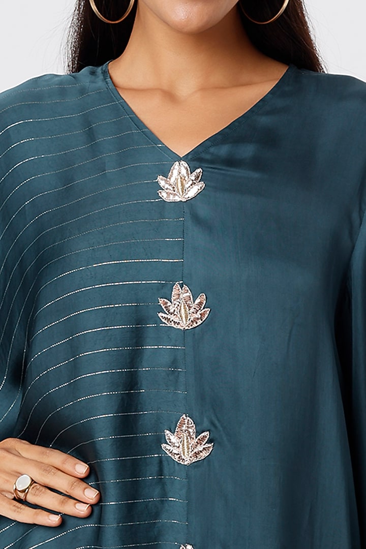 Teal Satin Tunic by Shruti Ranka at Pernia's Pop Up Shop