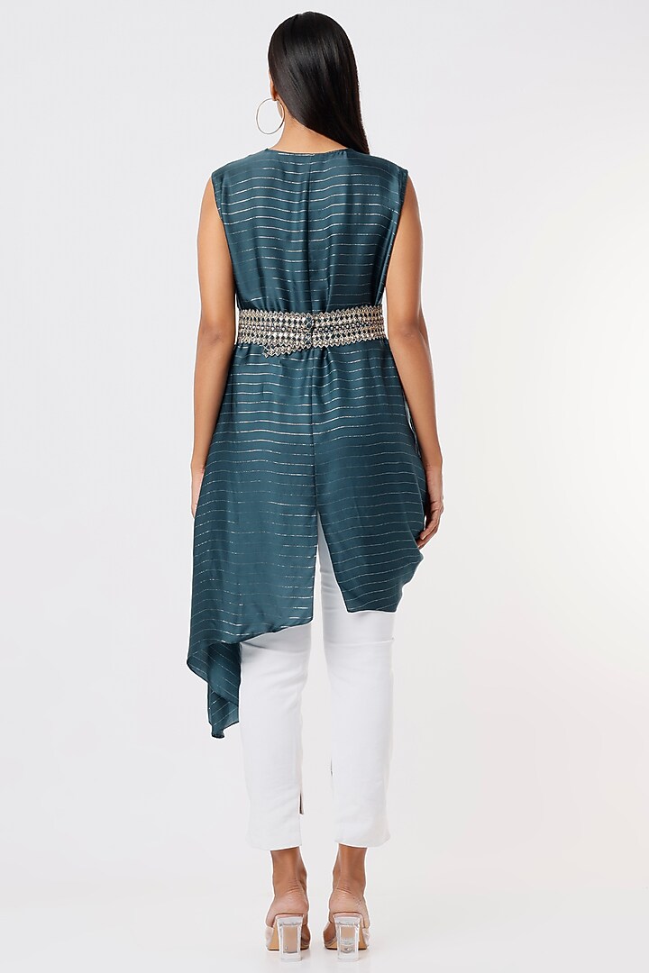 Teal Asymmetrical Tunic With Belt by Shruti Ranka at Pernia's Pop Up Shop