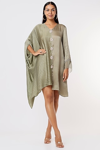 Olive Green Satin Tunic by Shruti Ranka