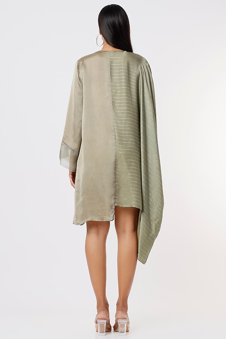 Olive Green Satin Tunic by Shruti Ranka at Pernia's Pop Up Shop