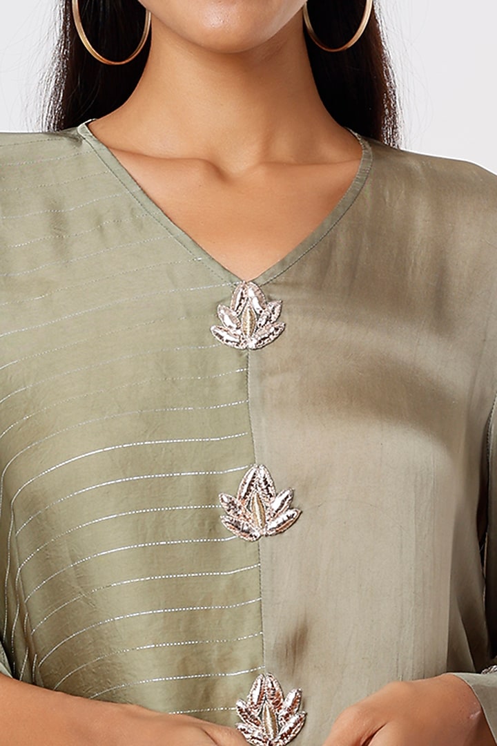 Olive Green Satin Tunic by Shruti Ranka at Pernia's Pop Up Shop