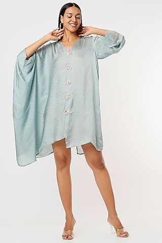 Ice Blue Satin Tunic by Shruti Ranka