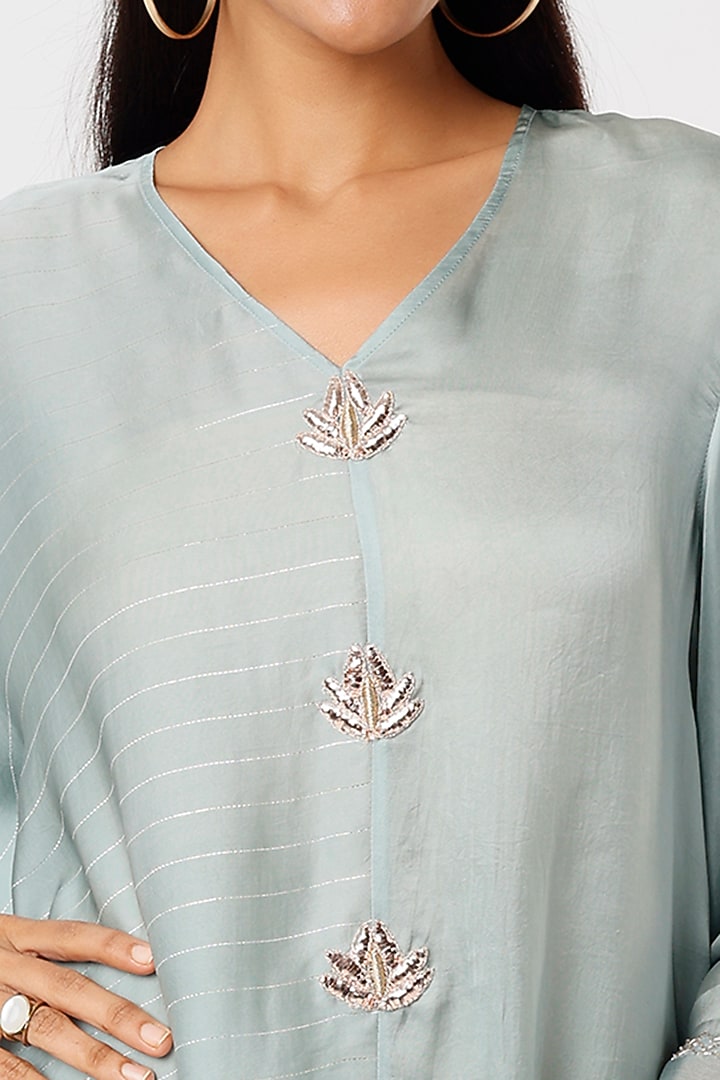 Ice Blue Satin Tunic by Shruti Ranka at Pernia's Pop Up Shop