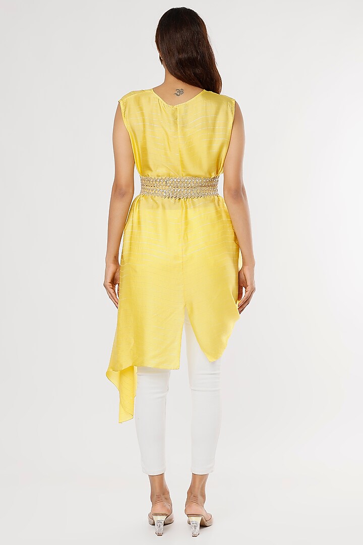 Yellow Satin Lurex Asymmetrical Tunic by Shruti Ranka at Pernia's Pop Up Shop