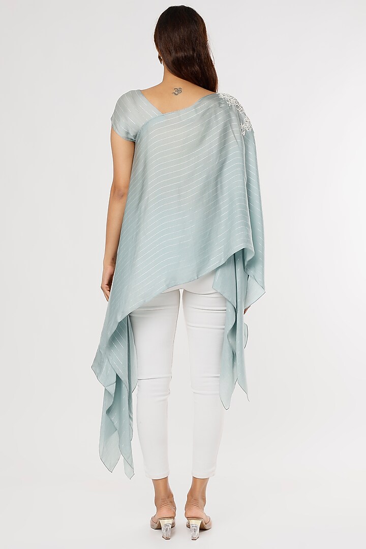 Sky Blue Satin Asymmetrical Tunic by Shruti Ranka at Pernia's Pop Up Shop