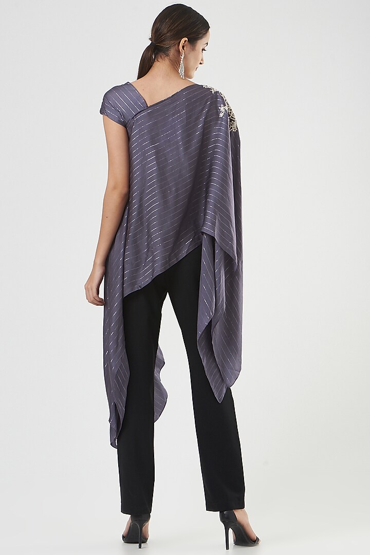 Purple Cotton Satin Asymmetrical Tunic by Shruti Ranka at Pernia's Pop Up Shop