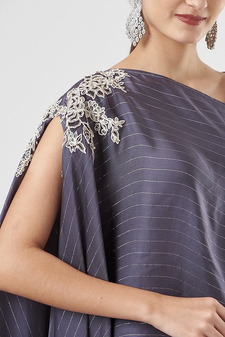Purple Cotton Satin Asymmetrical Tunic by Shruti Ranka at Pernia's Pop Up Shop