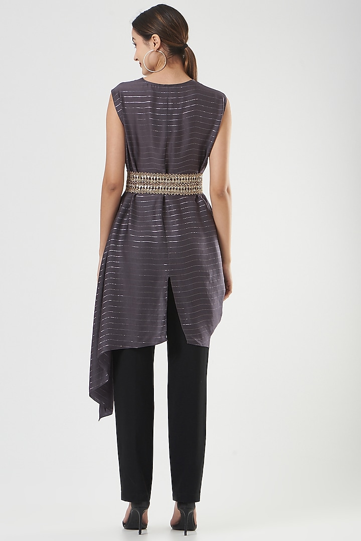 Purple Cotton Satin Cowl Asymmetrical Tunic by Shruti Ranka at Pernia's Pop Up Shop