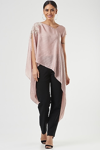 Mauve Cotton Satin Asymmetrical Tunic by Shruti Ranka
