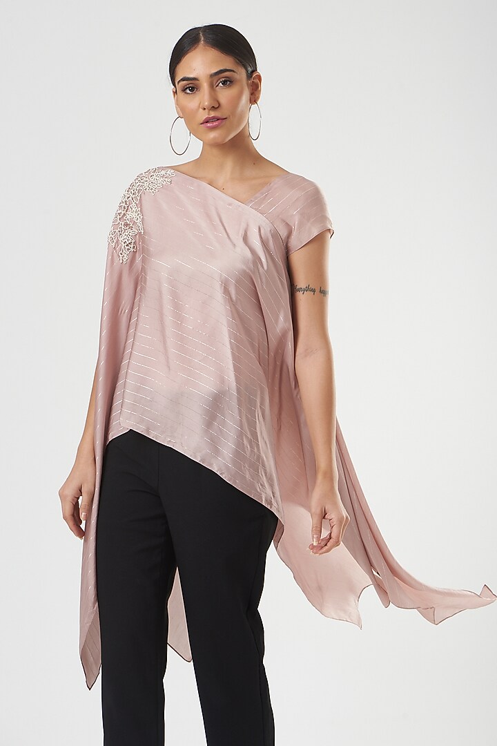 Mauve Cotton Satin Asymmetrical Tunic by Shruti Ranka at Pernia's Pop Up Shop