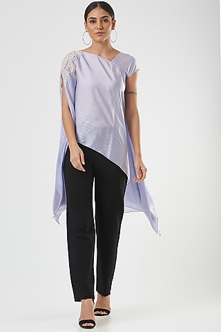 Lilac Cotton Satin Asymmetrical Tunic by Shruti Ranka