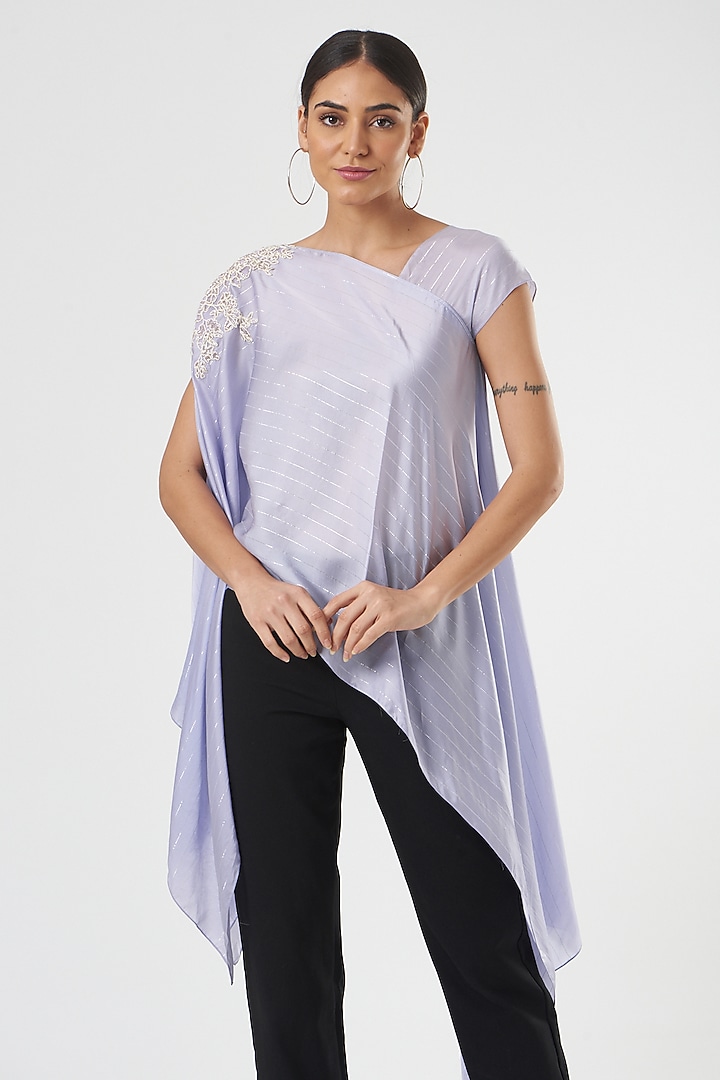 Lilac Cotton Satin Asymmetrical Tunic by Shruti Ranka at Pernia's Pop Up Shop
