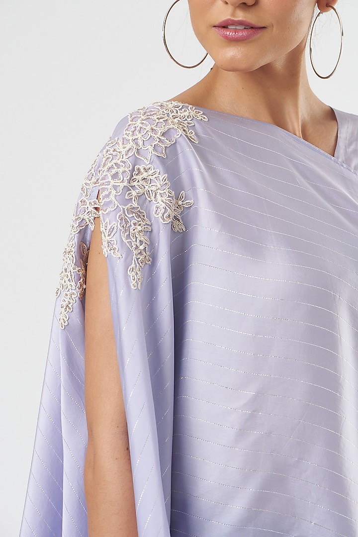 Lilac Cotton Satin Asymmetrical Tunic by Shruti Ranka at Pernia's Pop Up Shop