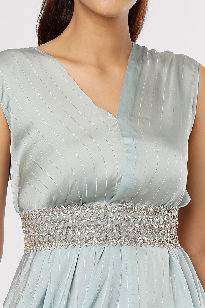 Sky Blue Satin Lurex Asymmetrical Tunic by Shruti Ranka at Pernia's Pop Up Shop