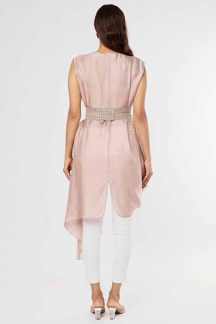 Blush Pink Satin Lurex Asymmetrical Tunic by Shruti Ranka at Pernia's Pop Up Shop