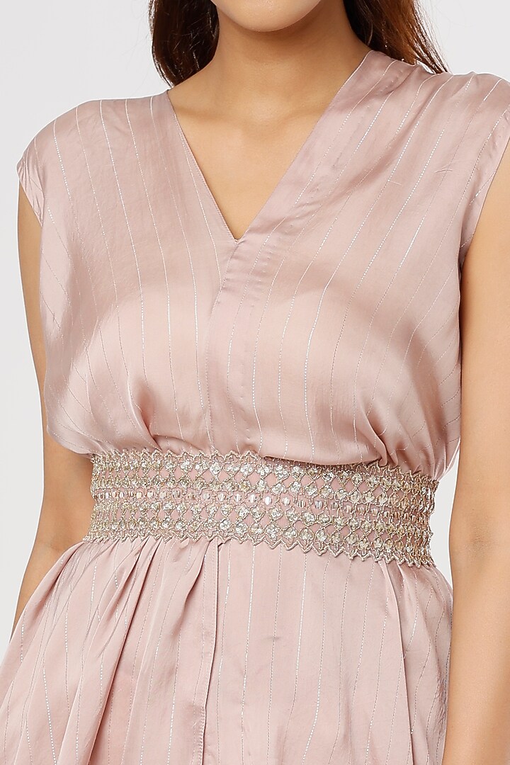 Blush Pink Satin Lurex Asymmetrical Tunic by Shruti Ranka at Pernia's Pop Up Shop