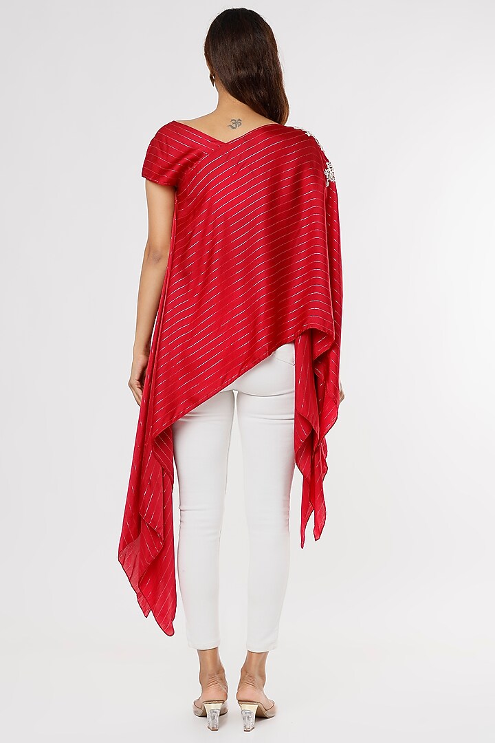 Red Satin Asymmetrical Tunic by Shruti Ranka at Pernia's Pop Up Shop