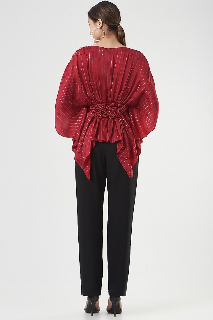 Red Cotton Satin Smocked Tunic by Shruti Ranka at Pernia's Pop Up Shop