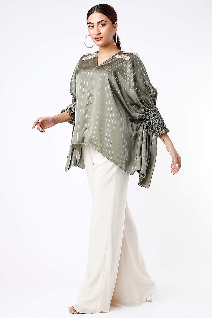 Olive Satin Tunic by Shruti Ranka at Pernia's Pop Up Shop