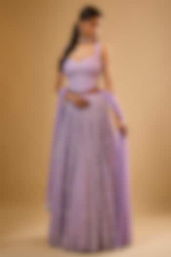 Lavender Viscose Georgette Embroidered Lehenga Set For Girls by Starflower by Renee Label at Pernia's Pop Up Shop
