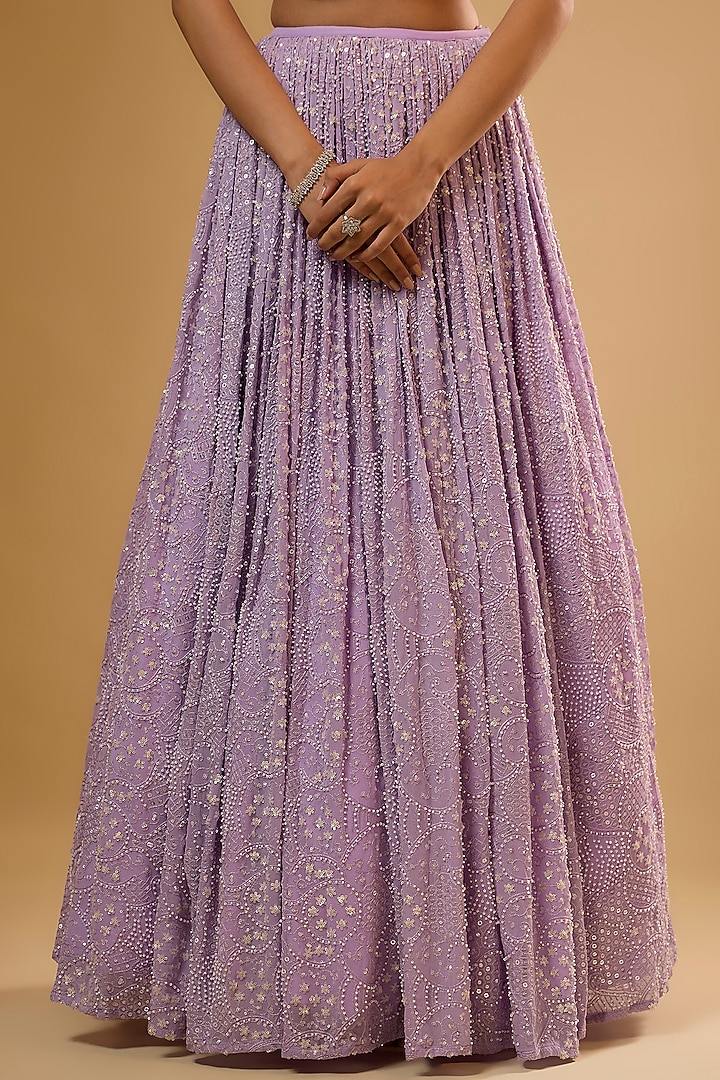 Lavender Viscose Georgette Embroidered Lehenga Set For Girls by Starflower by Renee Label at Pernia's Pop Up Shop
