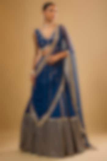 Blue Viscose Georgette Embroidered Lehenga Set For Girls by Starflower by Renee Label at Pernia's Pop Up Shop