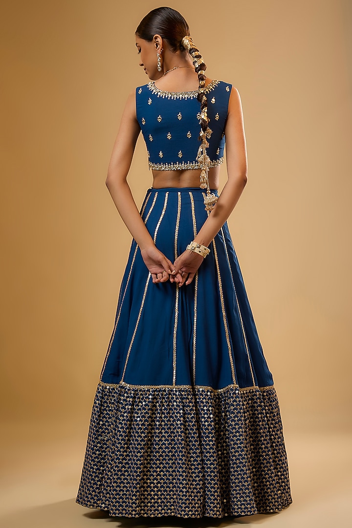 Blue Viscose Georgette Embroidered Lehenga Set For Girls by Starflower by Renee Label at Pernia's Pop Up Shop