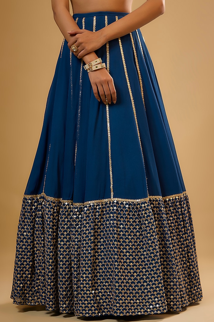 Blue Viscose Georgette Embroidered Lehenga Set For Girls by Starflower by Renee Label at Pernia's Pop Up Shop