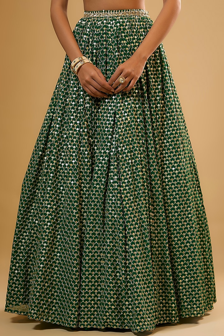 Emerald Green Viscose Georgette Embroidered Lehenga Set For Girls by Starflower by Renee Label at Pernia's Pop Up Shop