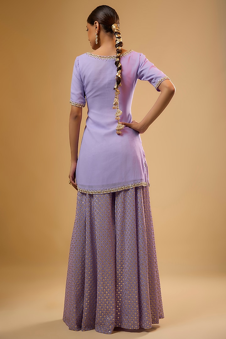 Purple Viscose Georgette Embroidered Kurta Set For Girls by Starflower by Renee Label at Pernia's Pop Up Shop