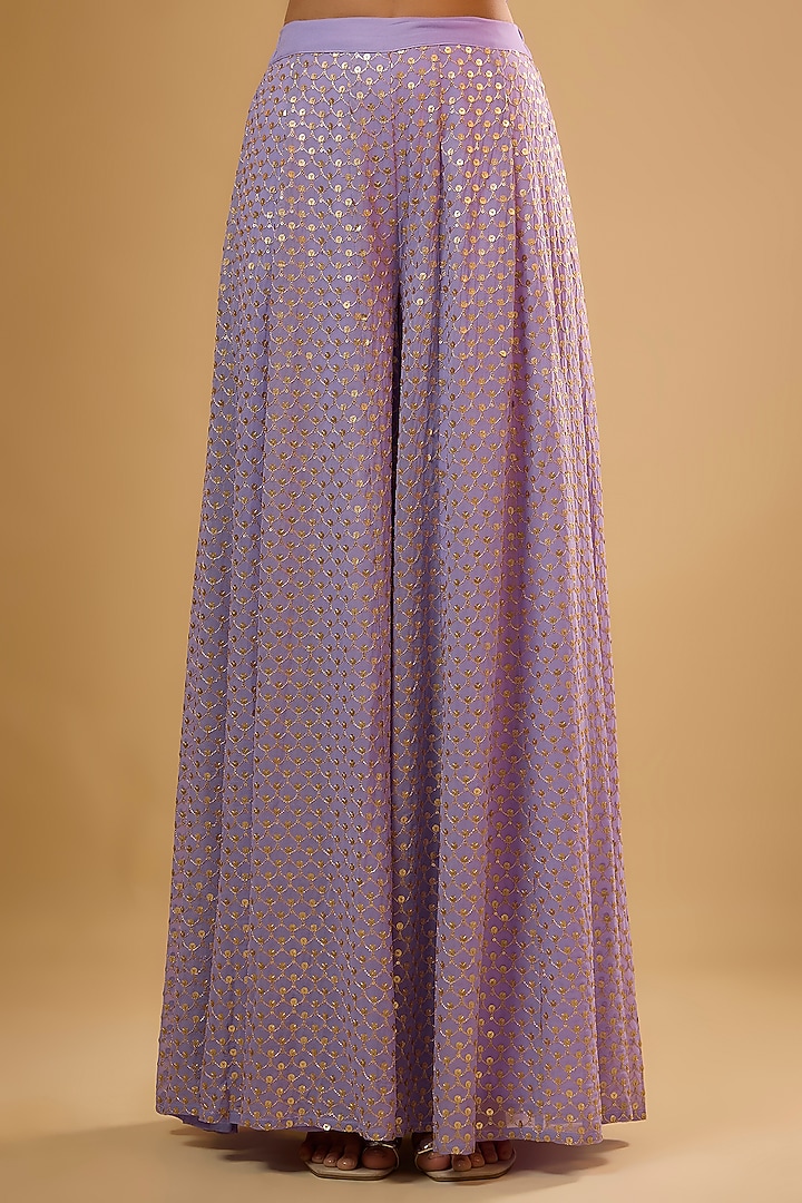Purple Viscose Georgette Embroidered Kurta Set For Girls by Starflower by Renee Label at Pernia's Pop Up Shop