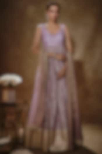 Lilac Viscose Georgette Embroidered Anarkali Set For Girls by Starflower by Renee Label at Pernia's Pop Up Shop