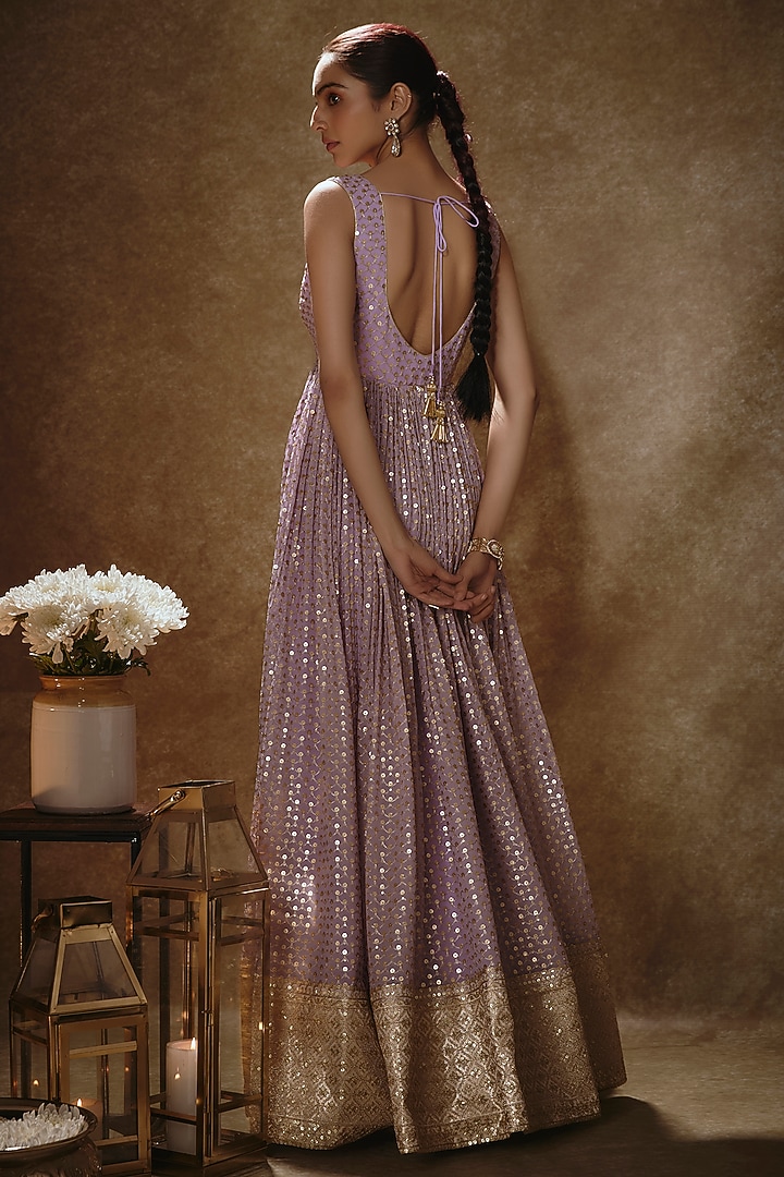 Lilac Viscose Georgette Embroidered Anarkali Set For Girls by Starflower by Renee Label at Pernia's Pop Up Shop