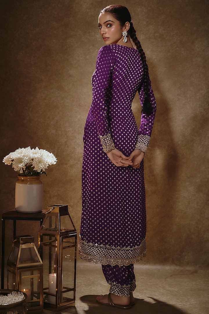 Royal Purple Viscose Georgette Embroidered Kurta Set For Girls by Starflower by Renee Label at Pernia's Pop Up Shop