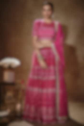 Pink Soft Net Thread Embroidered Lehenga Set For Girls by Starflower by Renee Label at Pernia's Pop Up Shop