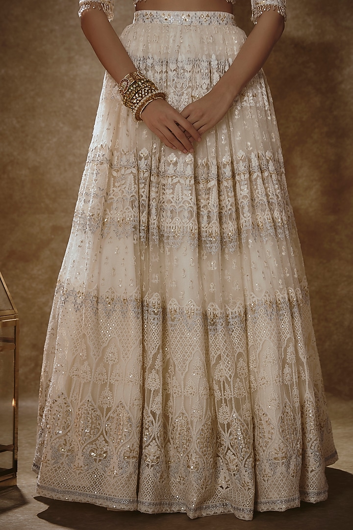 Porcelain White Soft Net Embroidered Lehenga Set For Girls by Starflower by Renee Label at Pernia's Pop Up Shop
