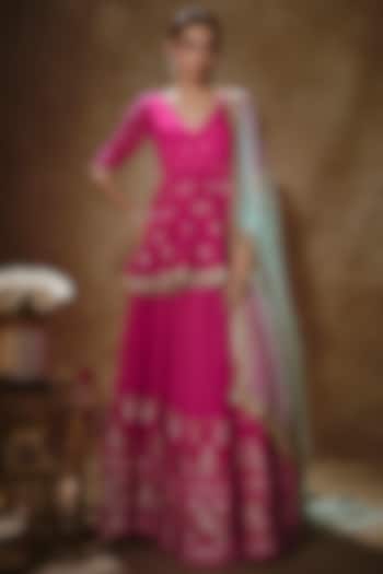 Pink Viscose Georgette Machine Embroidered Lehenga Set For Girls by Starflower by Renee Label at Pernia's Pop Up Shop