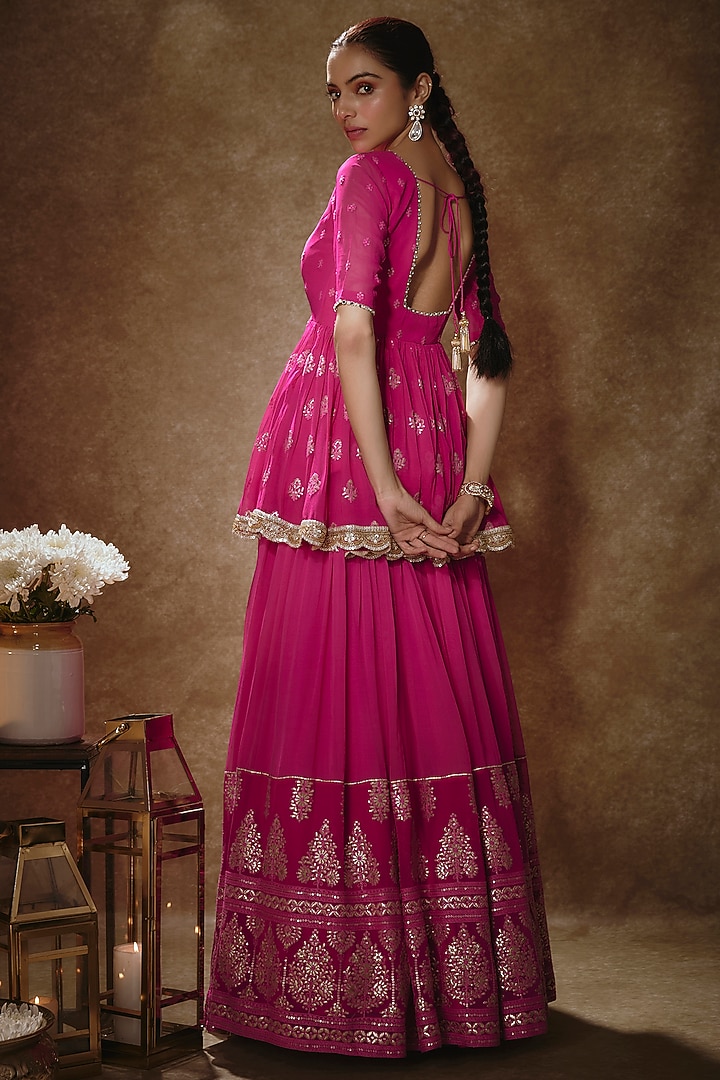 Pink Viscose Georgette Machine Embroidered Lehenga Set For Girls by Starflower by Renee Label at Pernia's Pop Up Shop