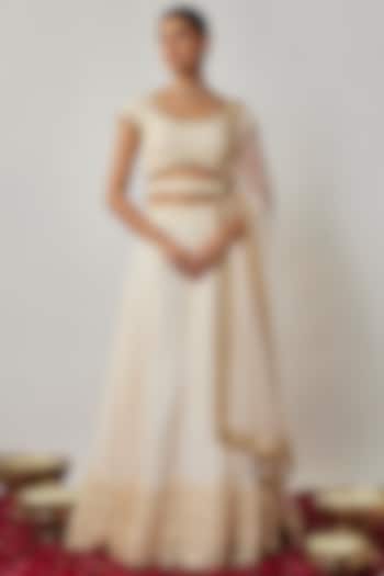 Ivory Soft Net Embroidered Lehenga Set For Girls by Starflower by Renee Label at Pernia's Pop Up Shop