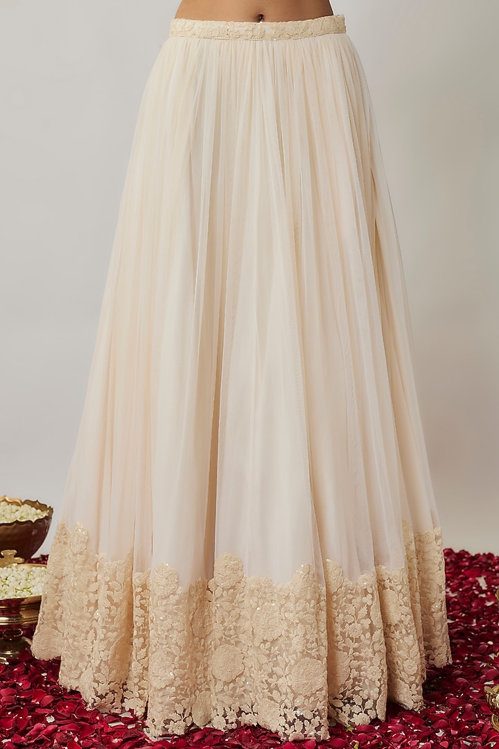 Ivory Soft Net Embroidered Lehenga Set For Girls by Starflower by Renee Label at Pernia's Pop Up Shop
