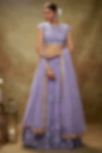 Lavender Soft Net Embroidered Lehenga Set For Girls  by Starflower by Renee Label at Pernia's Pop Up Shop