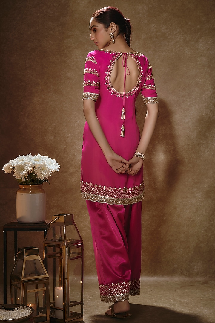 Pink Viscose Georgette Embroidered Kurta Set For Girls by Starflower by Renee Label at Pernia's Pop Up Shop