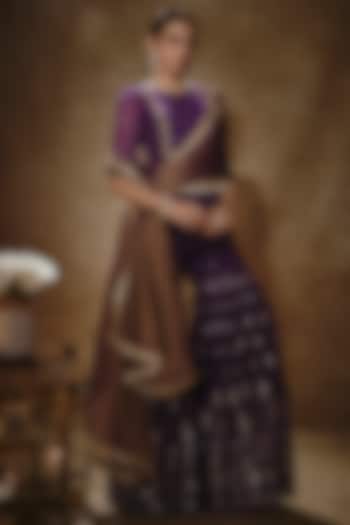 Royal Purple Viscose Georgette Embroidered Gharara Set For Girls by Starflower by Renee Label at Pernia's Pop Up Shop