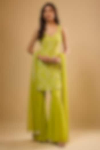 Green Viscose Georgette Sharara Set For Girls by Starflower by Renee Label at Pernia's Pop Up Shop