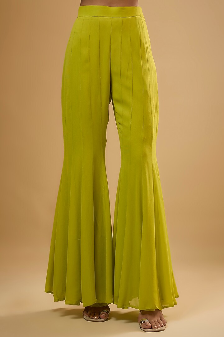 Green Viscose Georgette Sharara Set For Girls by Starflower by Renee Label at Pernia's Pop Up Shop