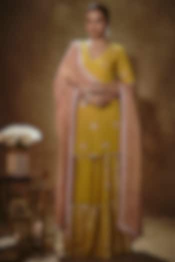 Citrine Yellow Viscose Georgette Embroidered Sharara Set For Girls by Starflower by Renee Label at Pernia's Pop Up Shop