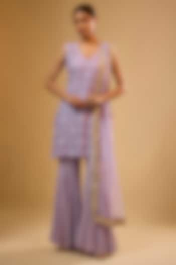 Purple Viscose Georgette Machine Embroidered Sharara Set For Girls by Starflower by Renee Label at Pernia's Pop Up Shop